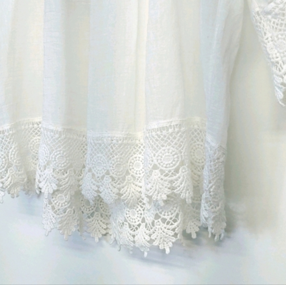 LOLA Linen Lace Blouse White Top Size Large - Picture 3 of 8